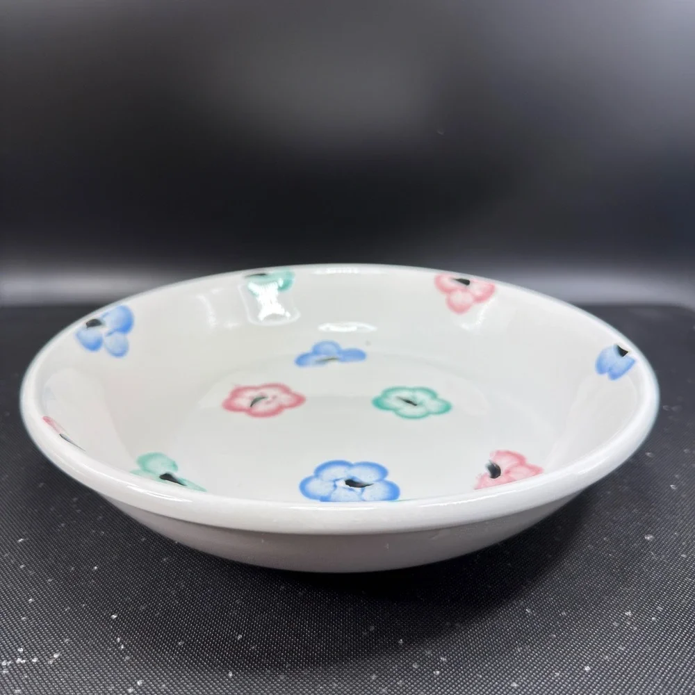 Pier 1 Imports Hand Painted Italy Floral Pasta Bowls Set of 4 White Blue Pink